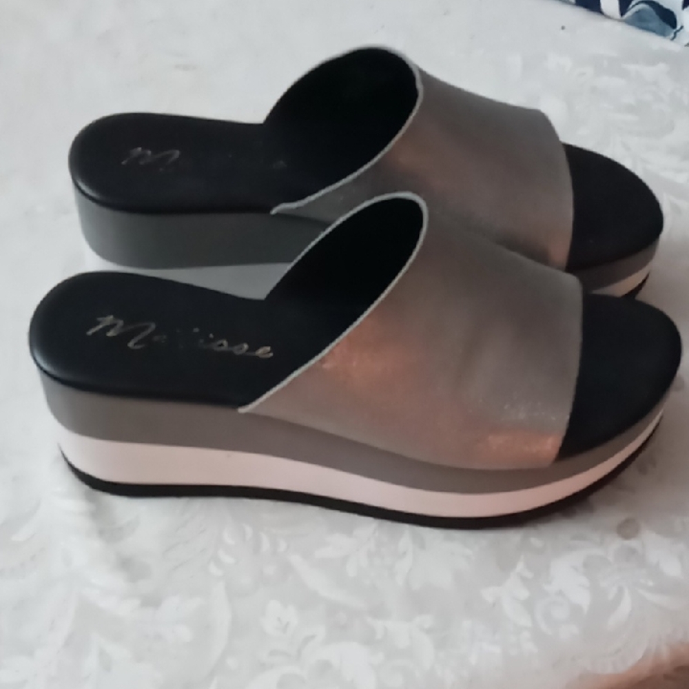 Matisse Metallic Silver Layered Platform Slide Sandals